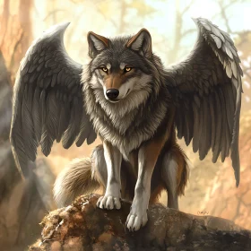 Mystical Winged Wolf in the Wild