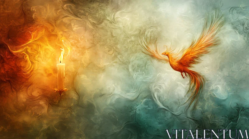 AI ART Mythical Phoenix and Candle Flame