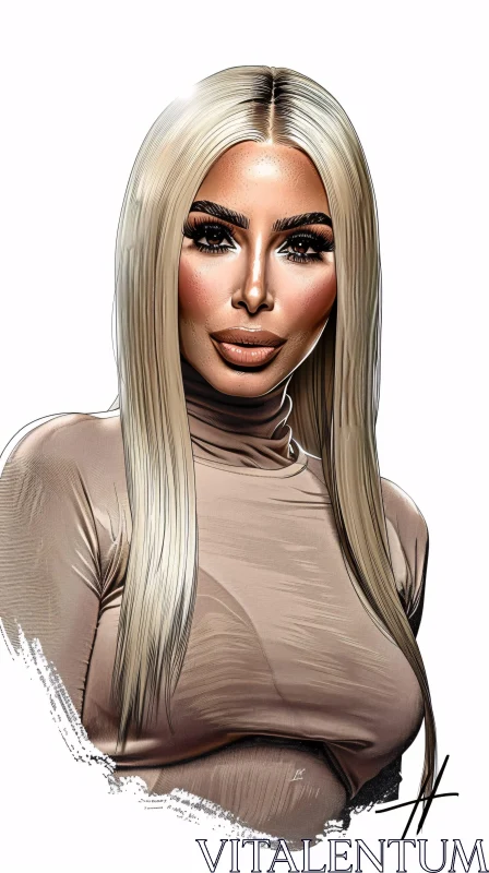 Kim Kardashian Detailed Blonde Portrait AI Image