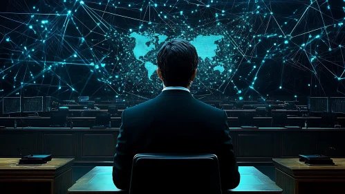 Man Facing Digital World Map