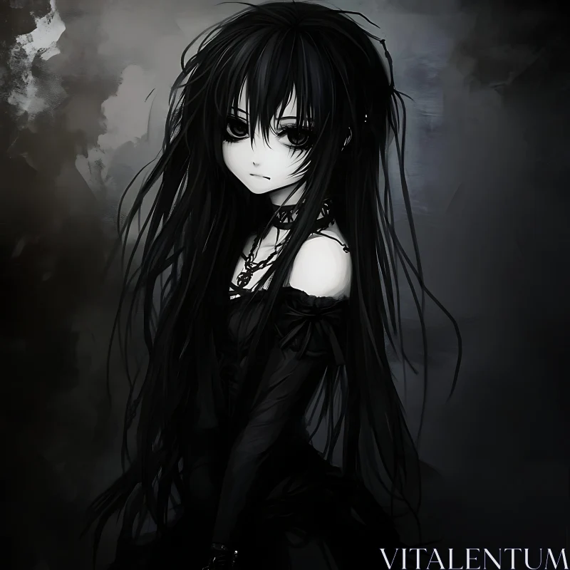 Somber Gothic Anime Girl AI Image