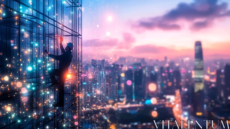 AI ART Cityscape Worker at Night