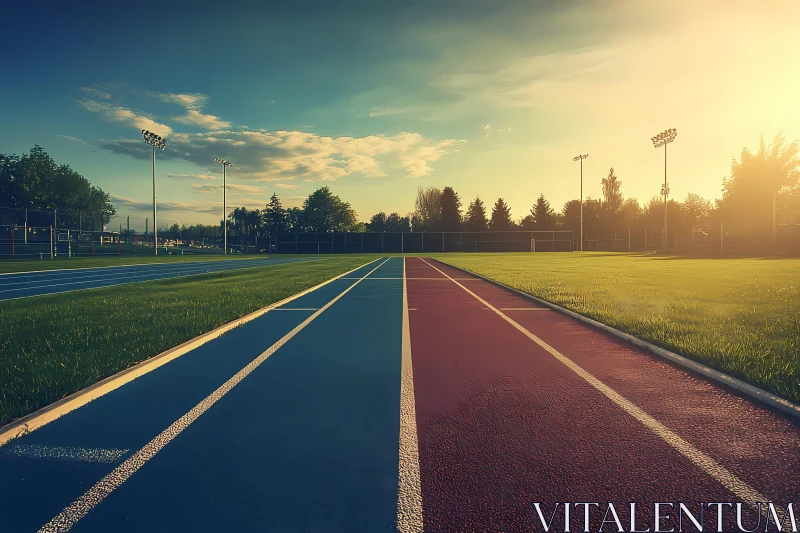 AI ART Serene Sunset Over Athletic Track with Lush Surroundings