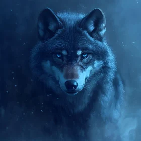 Mystic Blue Wolf with Intense Stare