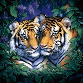 Tranquil Tigers Surrounded by Greenery