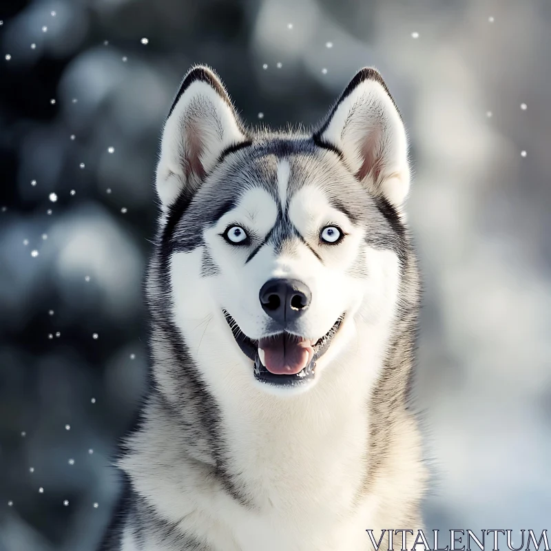 Blue-Eyed Husky in Winter AI Image