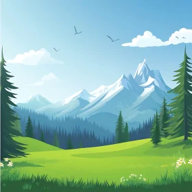 Scenic Mountain View with Green Meadow