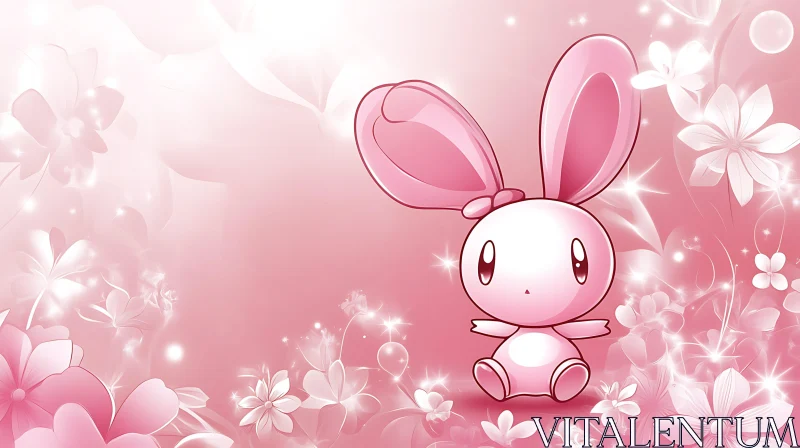 AI ART Pastel Pink Floral Bunny Illustration