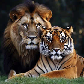 Portrait of a Lion and Tiger Together