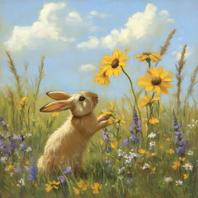 Bunny with Yellow Flowers Painting