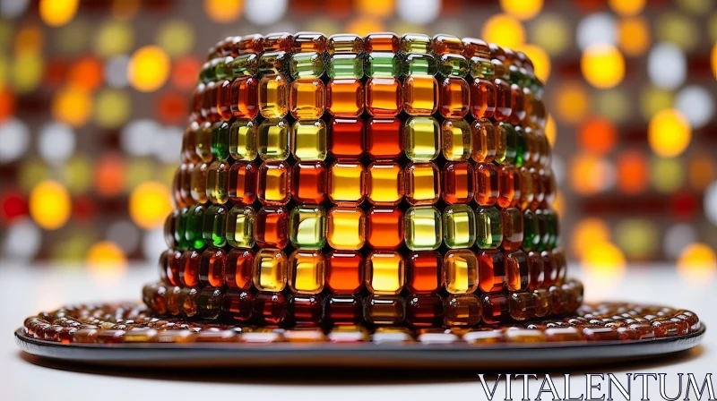 Colorful Beaded Hat with Translucent Geometries | Dark Amber and Amber AI Image