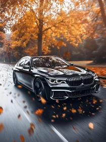 Black Sedan in a Fall Setting