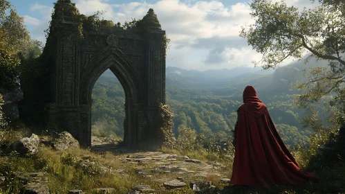 Figure in Red Cloak Landscape View