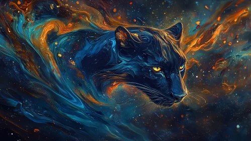 Abstract Black Panther in Cosmic Swirl