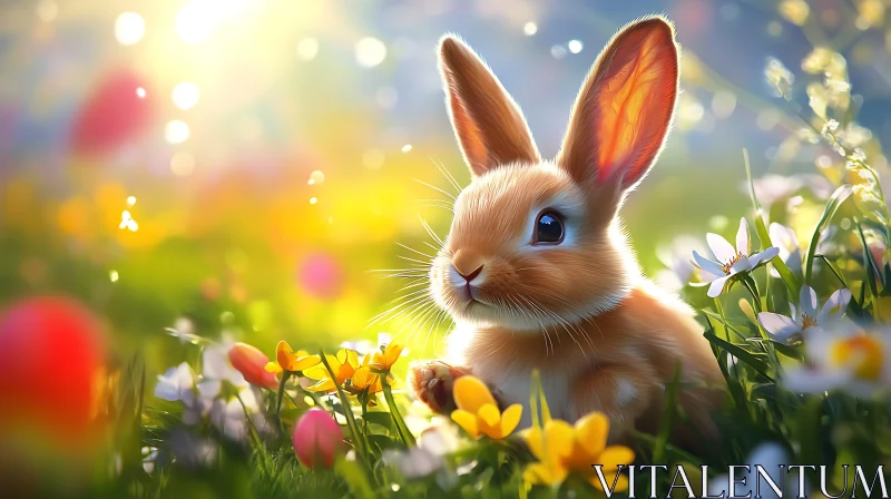 Rabbit Among Flowers AI Image