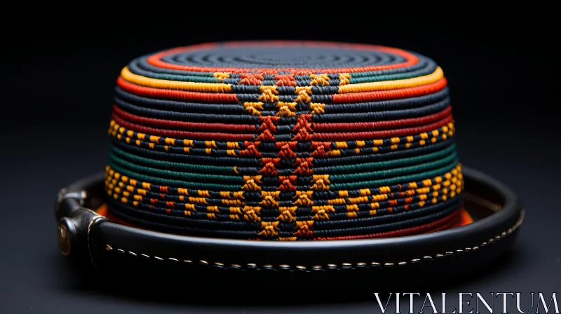 Elegant Colorful Hat with Intricate Weaving on Black Background AI Image
