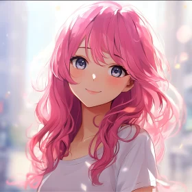 Anime Girl with Pink Hair and Gentle Smile