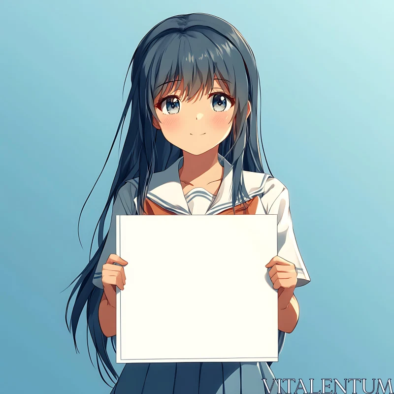 AI ART Blue-haired Anime Girl in School Uniform