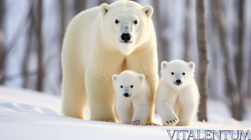 Polar Bear Family Journey in Snow - A Detailed Portrayal AI Image