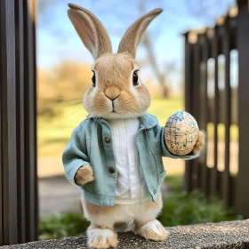 Whimsical Bunny Holding Easter Egg