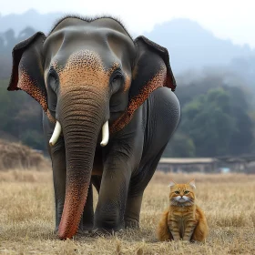 Gentle Giant and Feline Friend