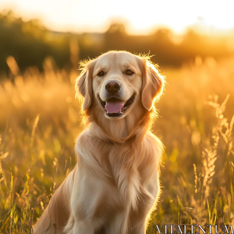 Joyful Dog in Sun-Drenched Meadow AI Image