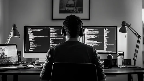Developer Coding on Dual Monitors