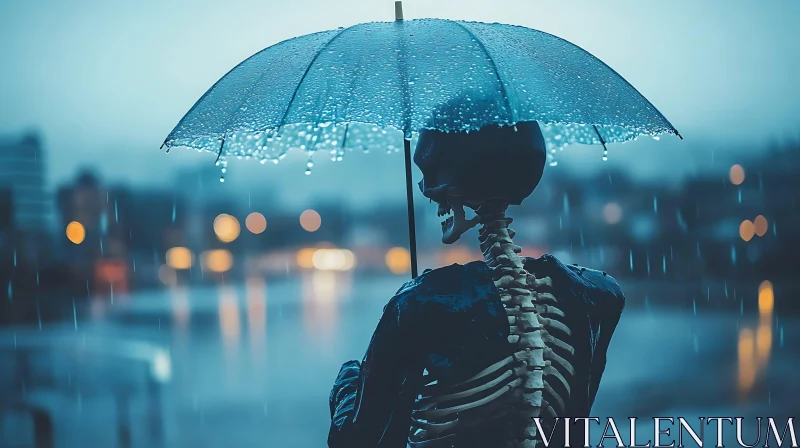 Rainy Day Skeleton AI Image