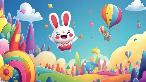 Whimsical Cartoon Rabbit Adventure