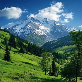 Snowy Peaks and Green Valley Vista