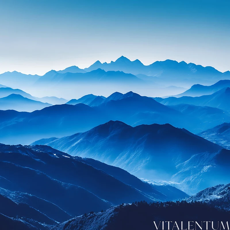 Layered Blue Mountains Ethereal Vista AI Image