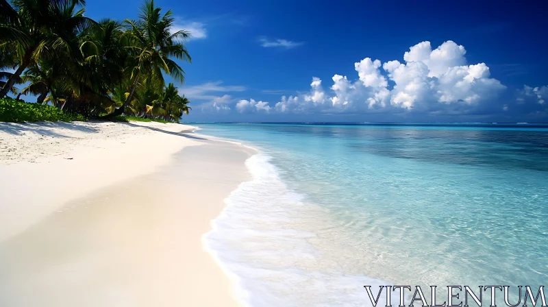 Paradise Beach with Azure Water and Palms AI Image