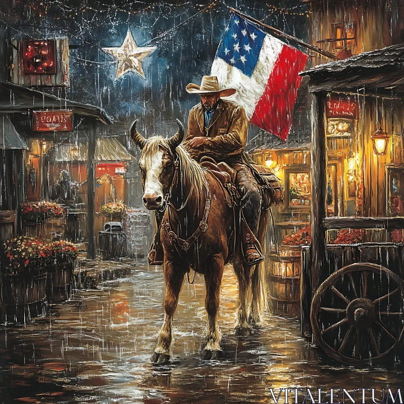AI ART Lone Rider in the Rain