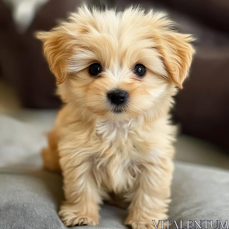 Charming Fluffy Puppy Gazing Adorably AI Image