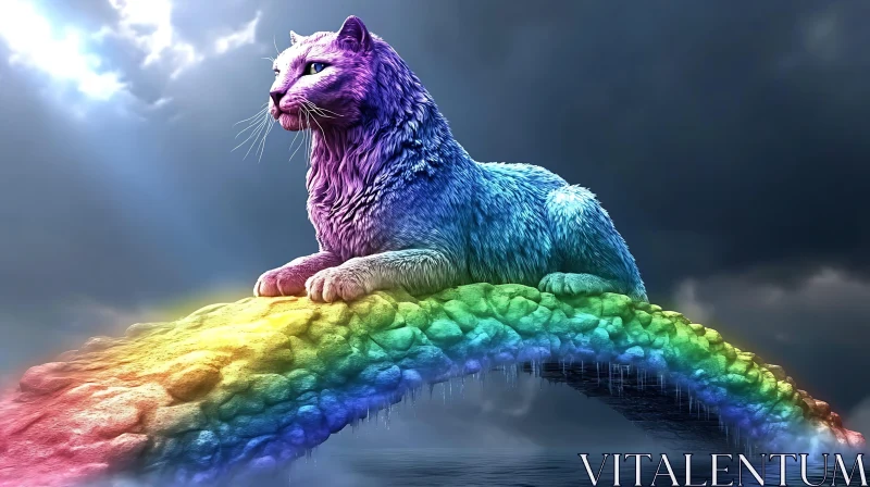 AI ART Fantasy Cat Lounging on Rainbow