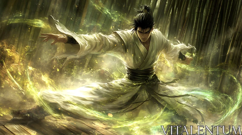 Martial Artist Amidst Mystical Energy AI Image