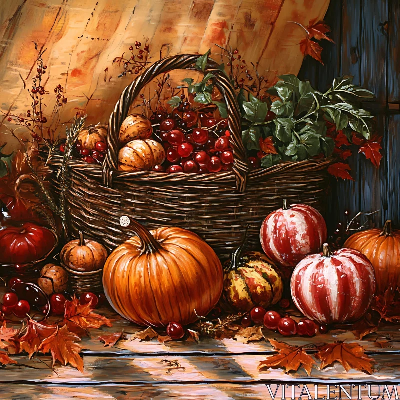 Basket of Autumn Bounty Painting AI Image