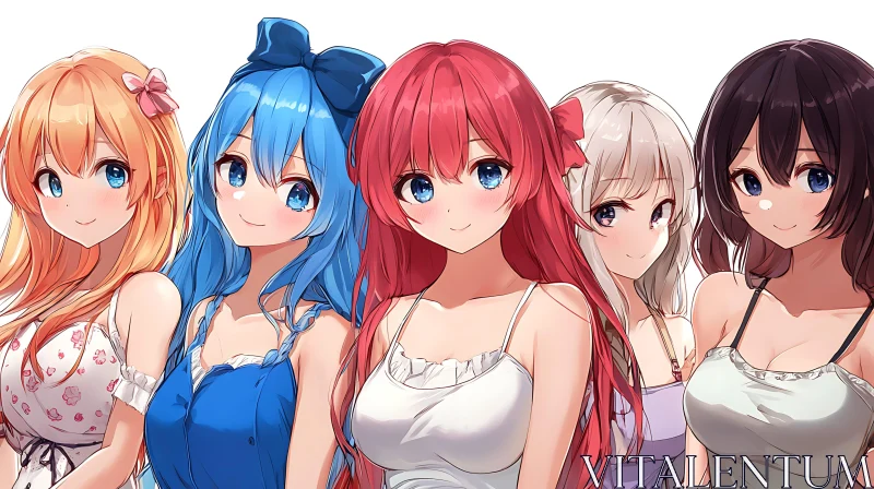 AI ART Vibrant Anime Characters with Distinct Hair and Outfits