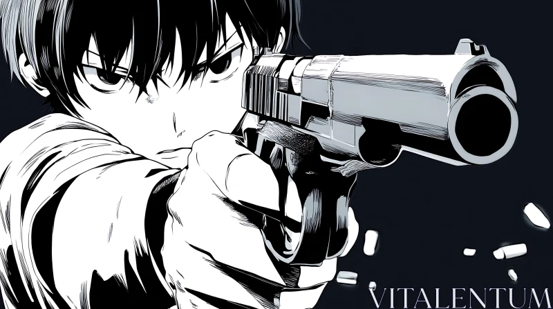 Dramatic Manga Character with Firearm AI Image