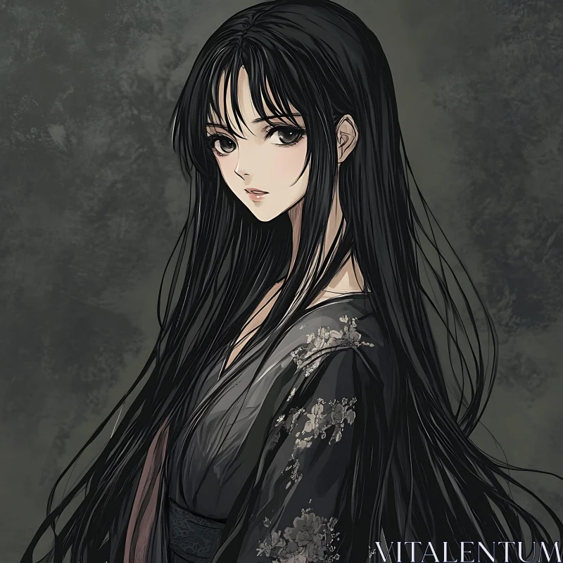 Serene Anime Woman with Long Hair AI Image