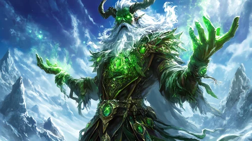 Horned Wizard with Emerald Magic