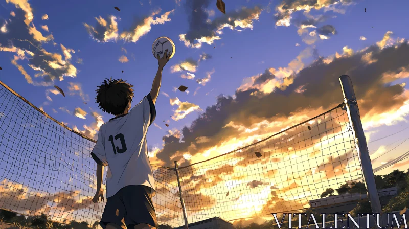 Sunset Volleyball Anime Art AI Image