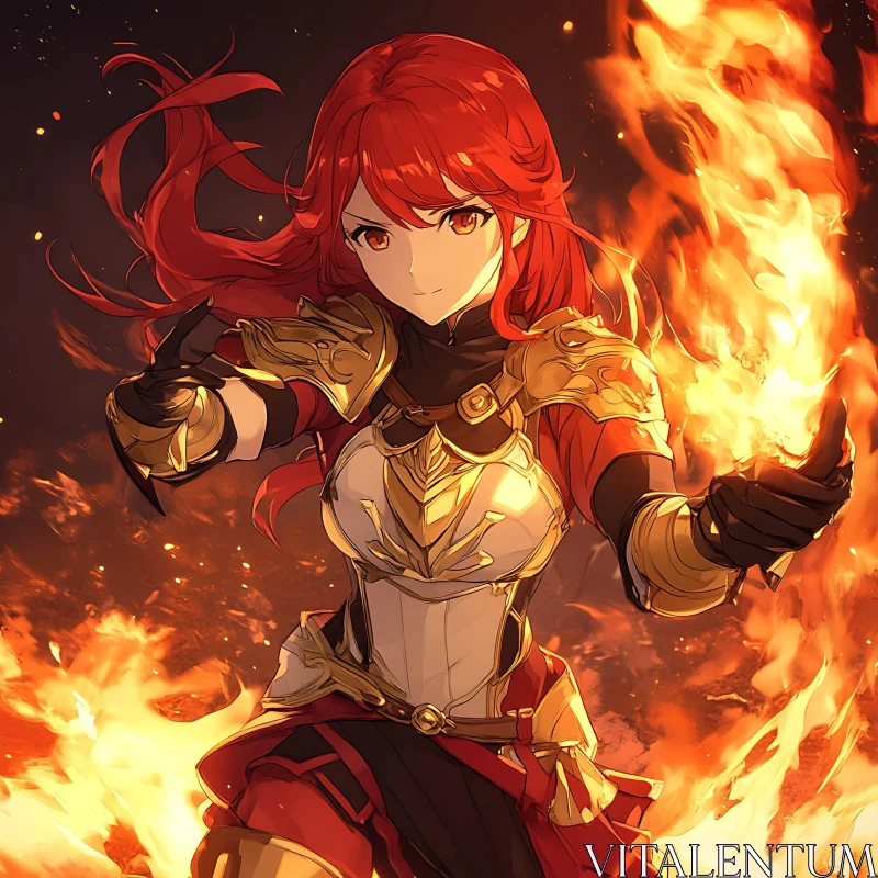 Fiery Anime Hero in Golden Armor AI Image