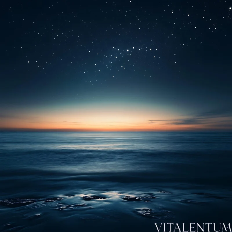 Peaceful Seascape with Starry Sky AI Image