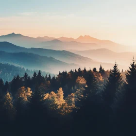 Misty Mountain Forest at Sunrise