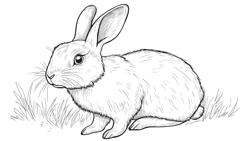 Monochrome Drawing of a Sitting Rabbit