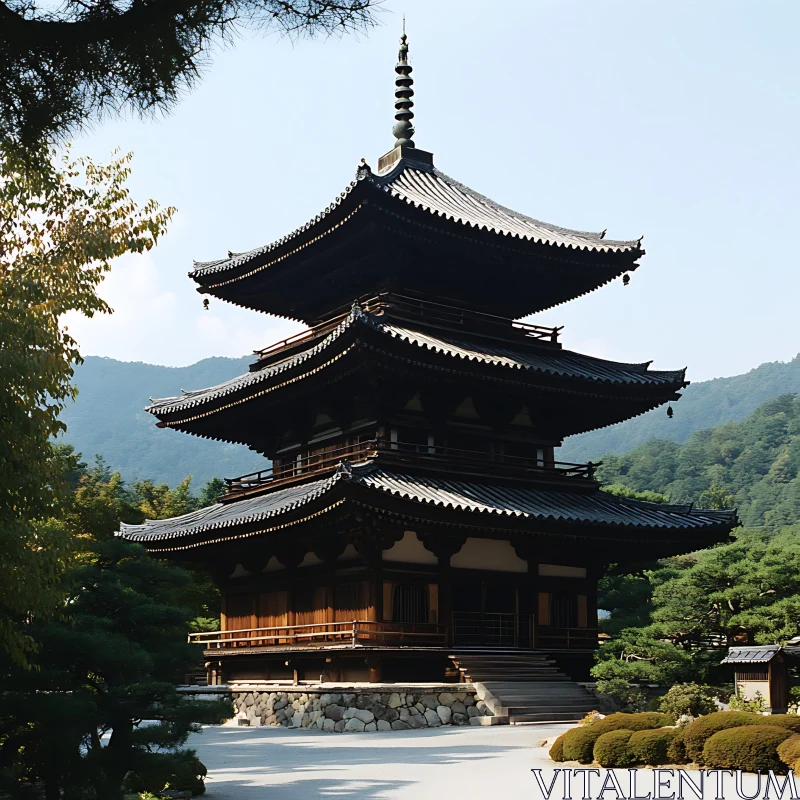 Japanese Pagoda amid Scenic Greenery AI Image