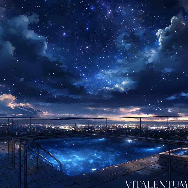 AI ART Rooftop Pool with Star-Studded Sky