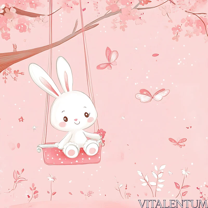 AI ART Pink Dream: Rabbit and Butterflies