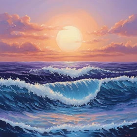 Pastel Seascape with Sun and Waves